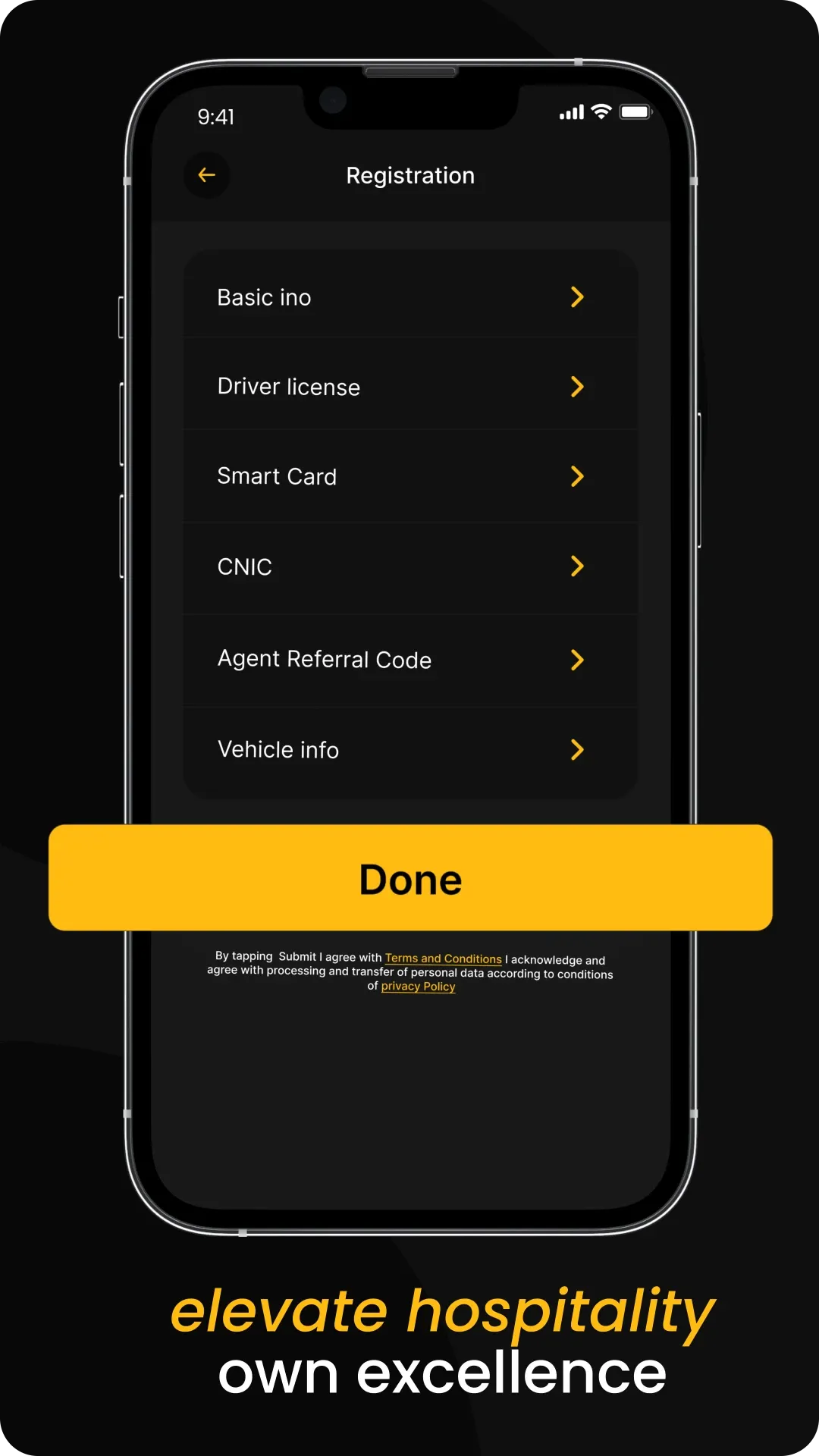 Holo driver registration screen listing basic info, driver licence, smart card, CNIC and vehicle info