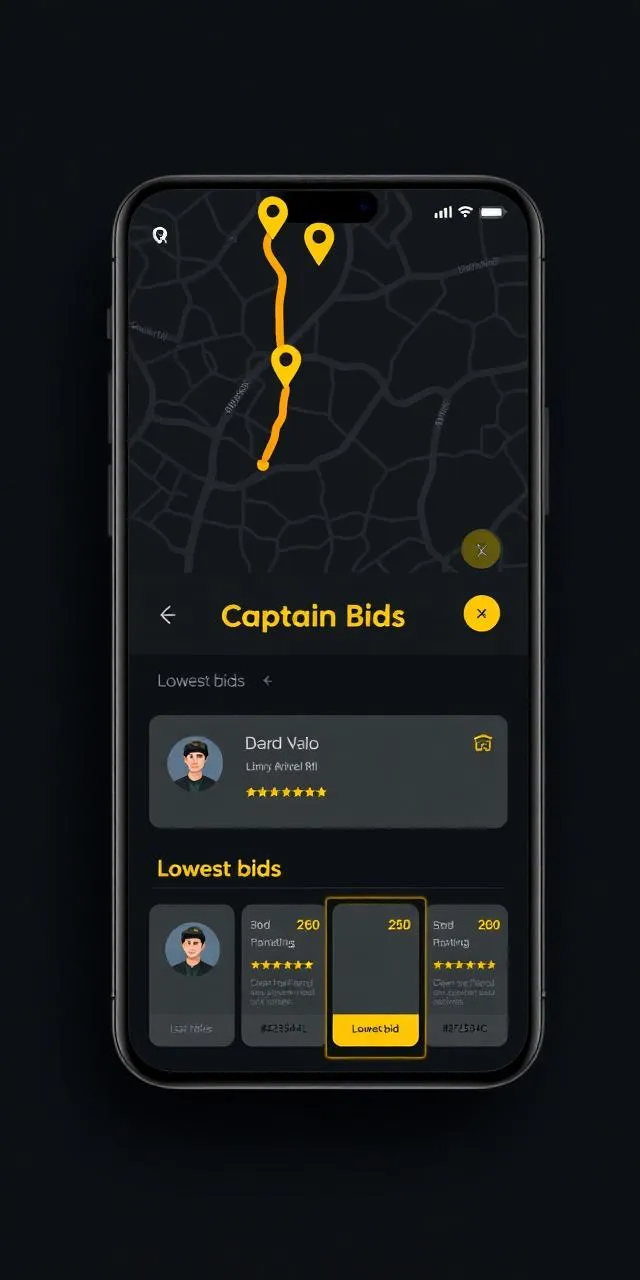 Holo app screen showing captain bids dropping on your offer